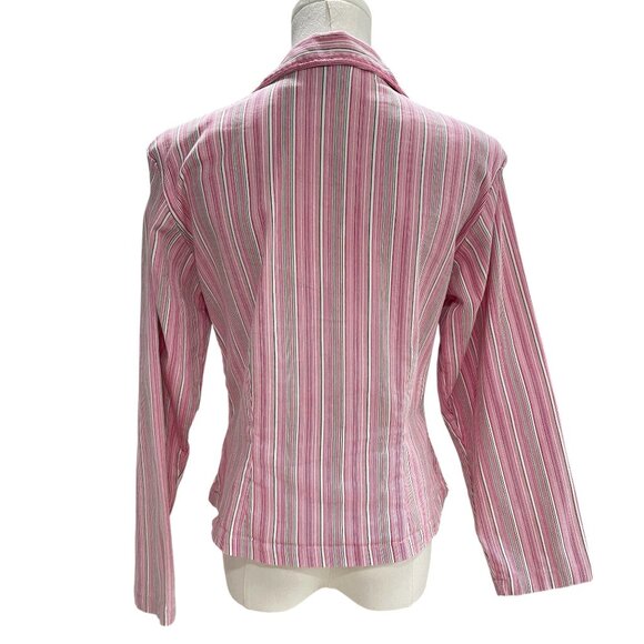 New Identity Pink Striped Blazer Cotton SZ M Academia Preppy Cottagecore Spring - Picture 6 of 9